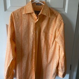 Long sleeve orange scroll design button down Mens shirt